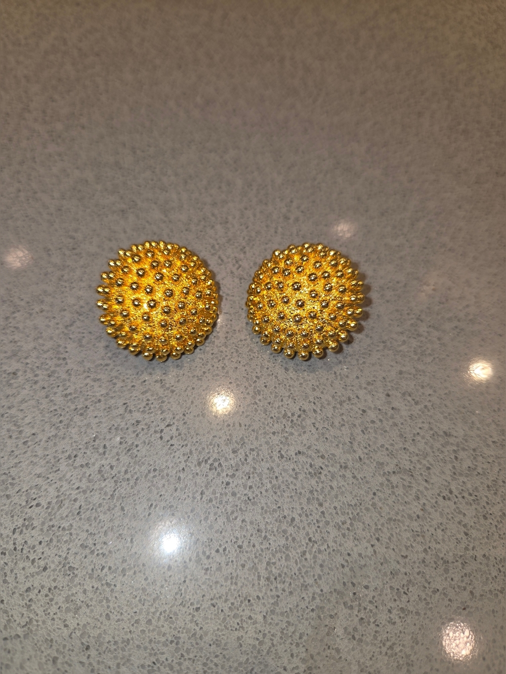 Gold Textured Dome Button Earrings - Women Jewelry